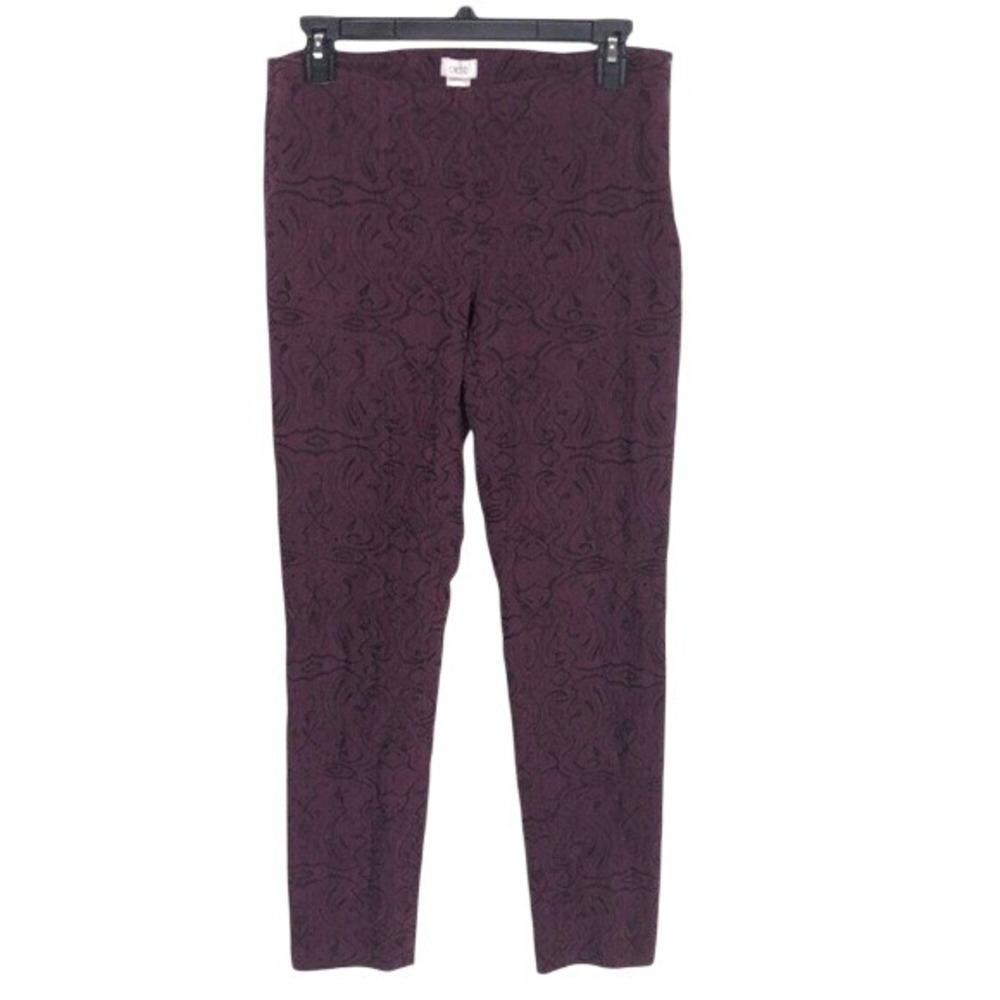 Cache Plum Purple Paisley Jacquard‎ Slim Ankle Pants Side Zip women's 6